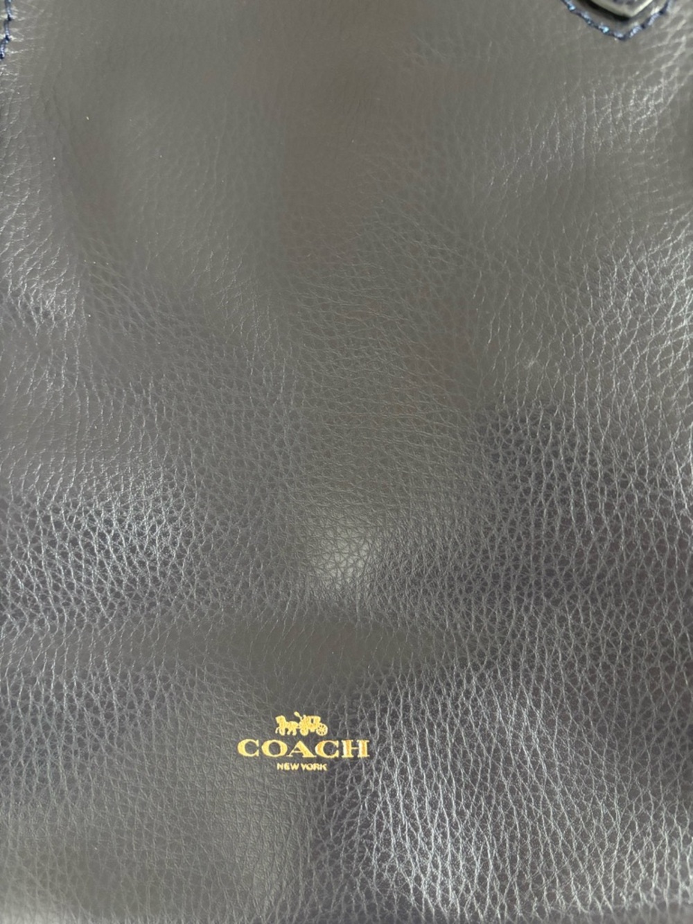 Coach Black Leather Tote with Navy Handles - Picture 2 of 6